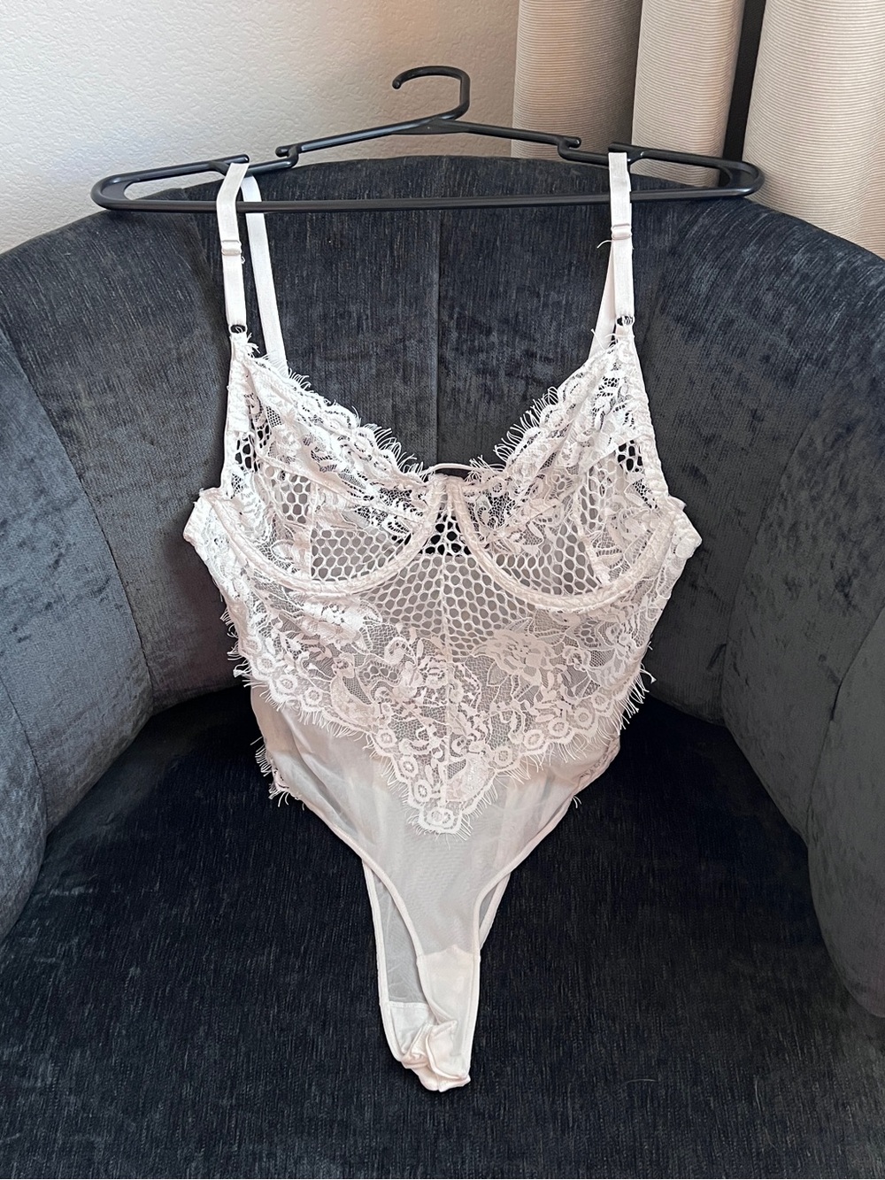 Fashion Nova White Lace & Mesh Bodysuit